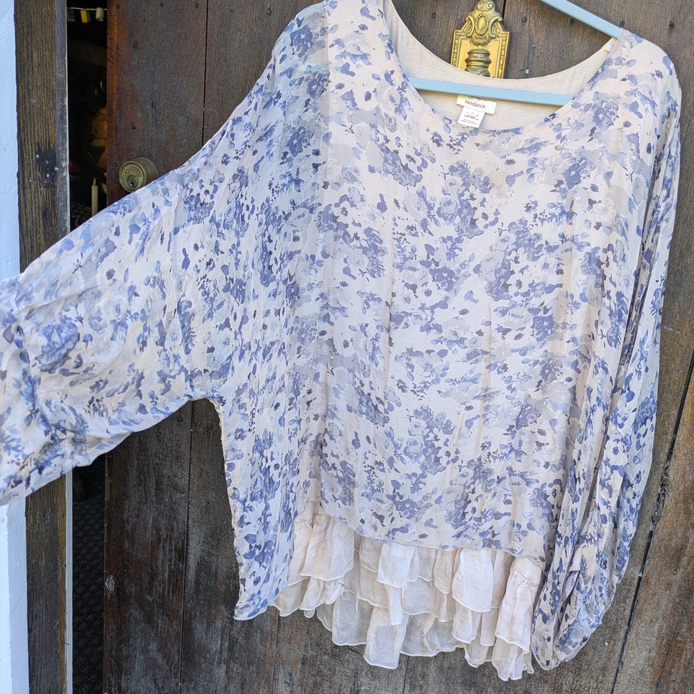 Sundance Blue & Cream Silk Floral Blouse